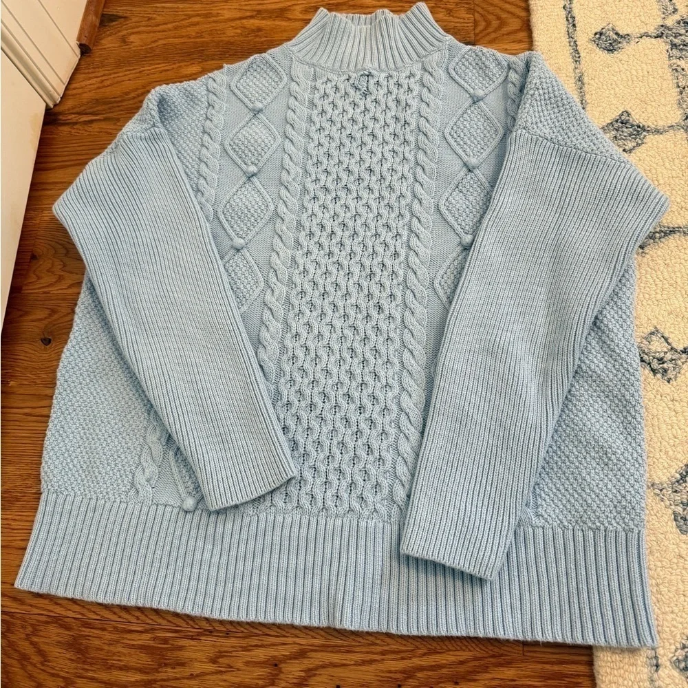 J.Crew Swingy Cable-knit Mockneck Sweater Light Blue Size Medium